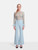 Nadine Merabi Blue Embellished Feather Cuff Jumpsuit