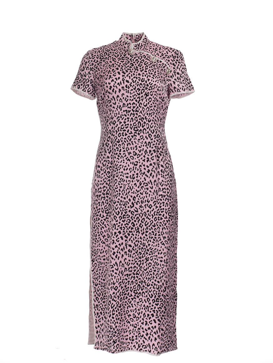 Women Alessandra Rich Crystal-Embellished Leopard Print Midi Dress - Pink Size M UK 10 US 6 IT 42
