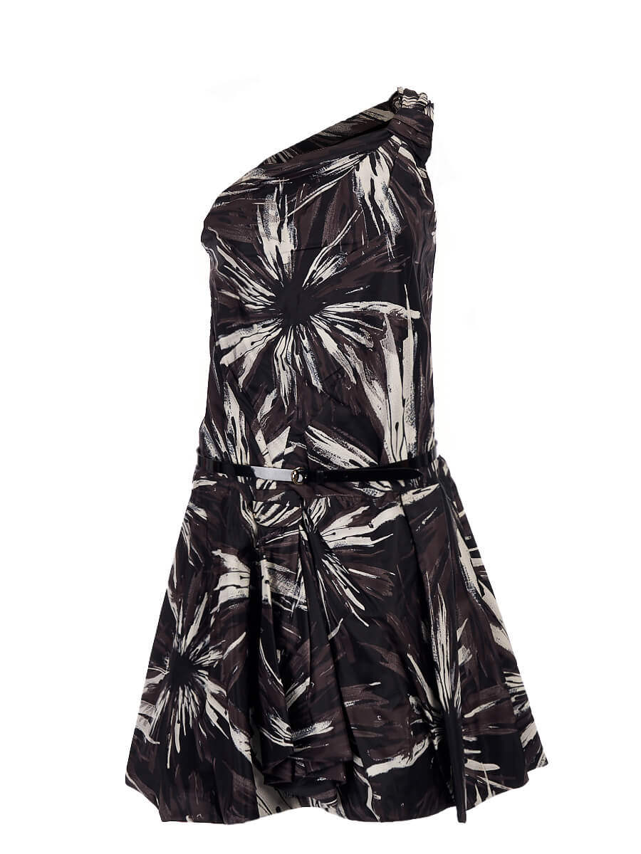 Women Gucci One Shoulder Floral Dress - Black Size M UK 10 US 6 IT 42