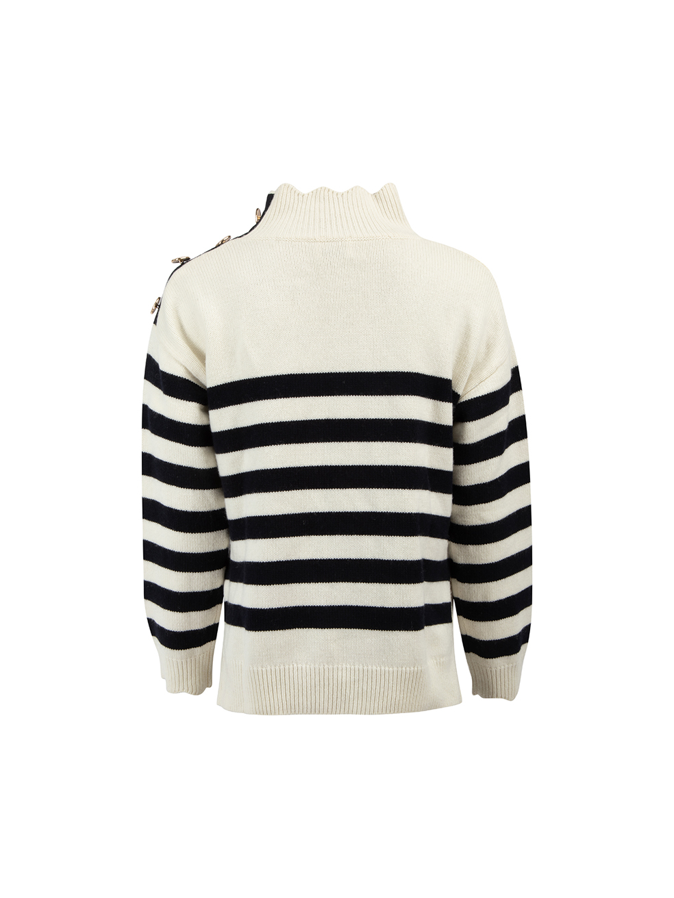 Claudie Pierlot Cream Navy Striped High Neck Knitted Jumper CSD