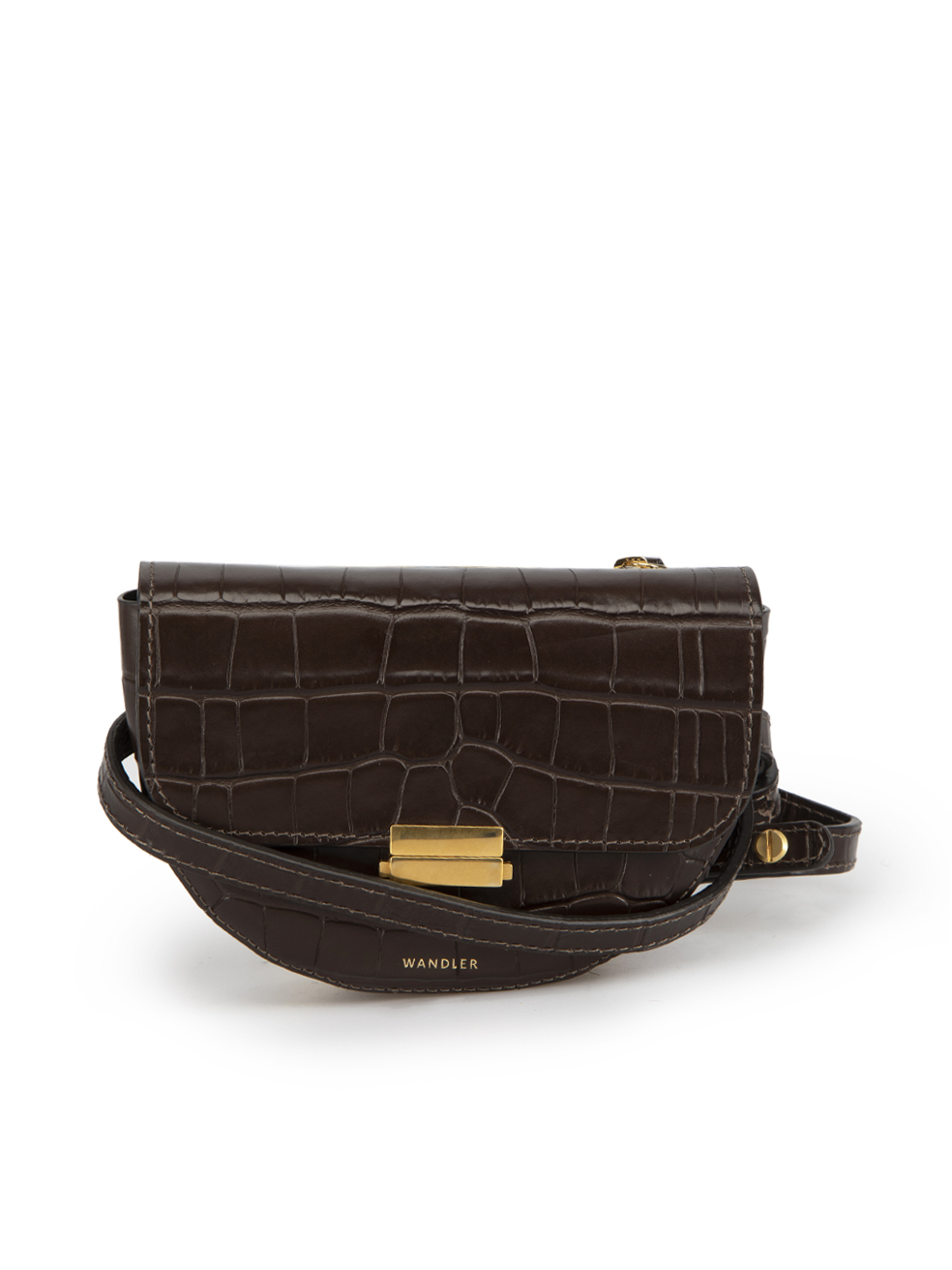 Second Hand Wandler Brown Leather Croc Embossed Belt Bag CSD