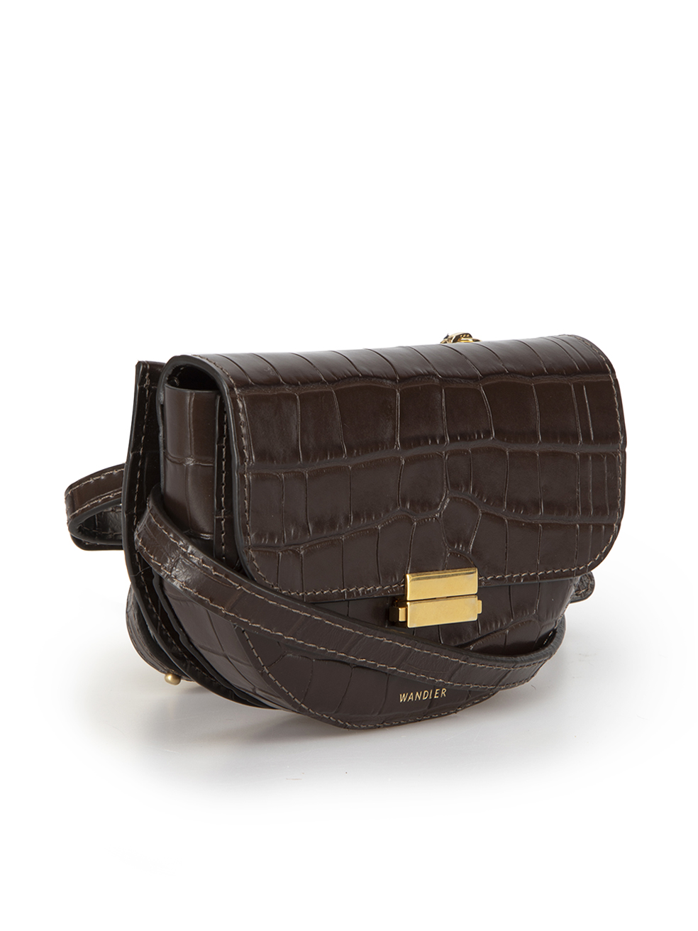 Second Hand Wandler Brown Leather Croc Embossed Belt Bag CSD