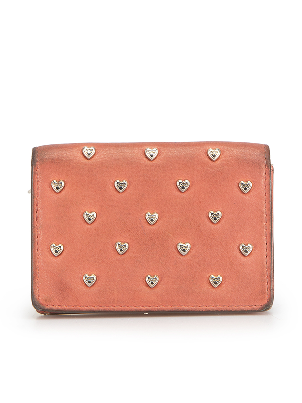 Coral Leather Joss Heart Studded Card Case