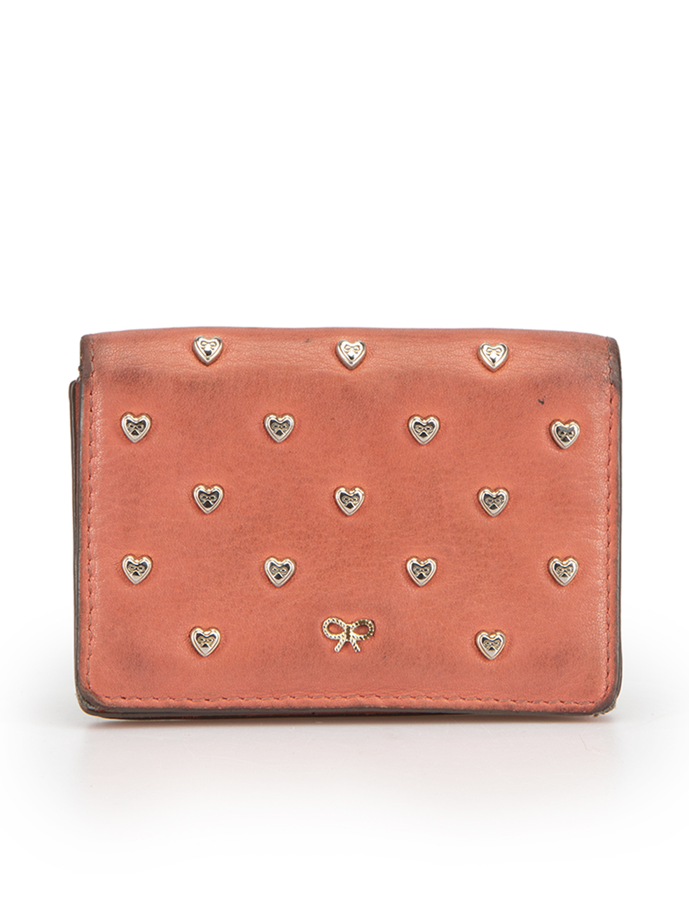 Coral Leather Joss Heart Studded Card Case