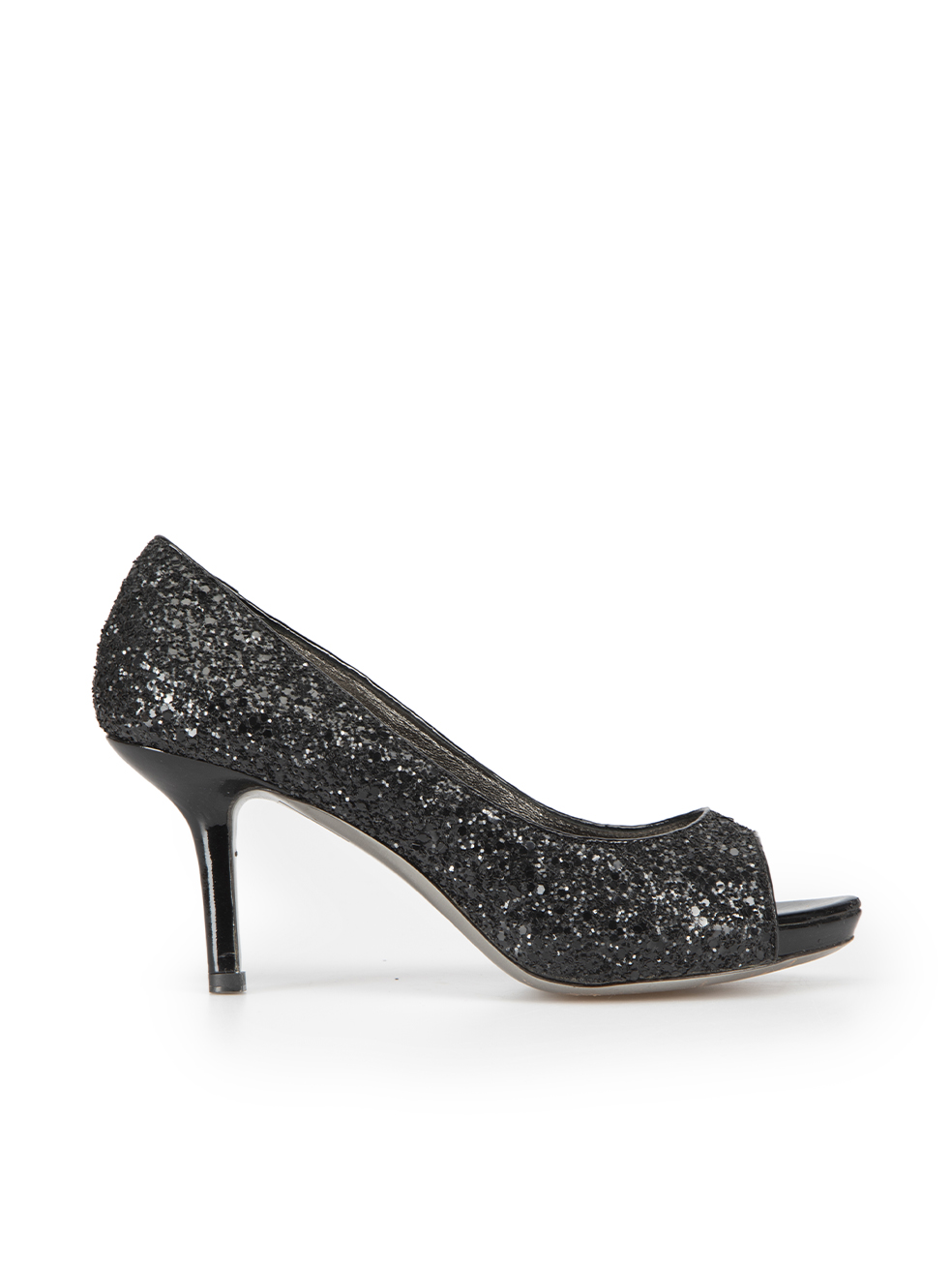 Second Hand Miu Miu Black Glitter Open Toe Heels | CSD