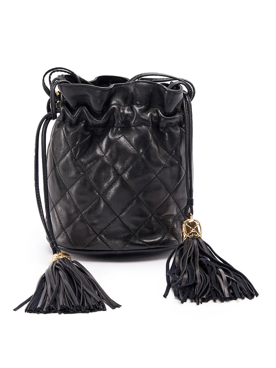 chanel black drawstring bag