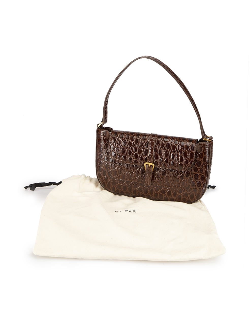 Brown Cowhide Leather Croc Embossed Miranda Shoulder Bag