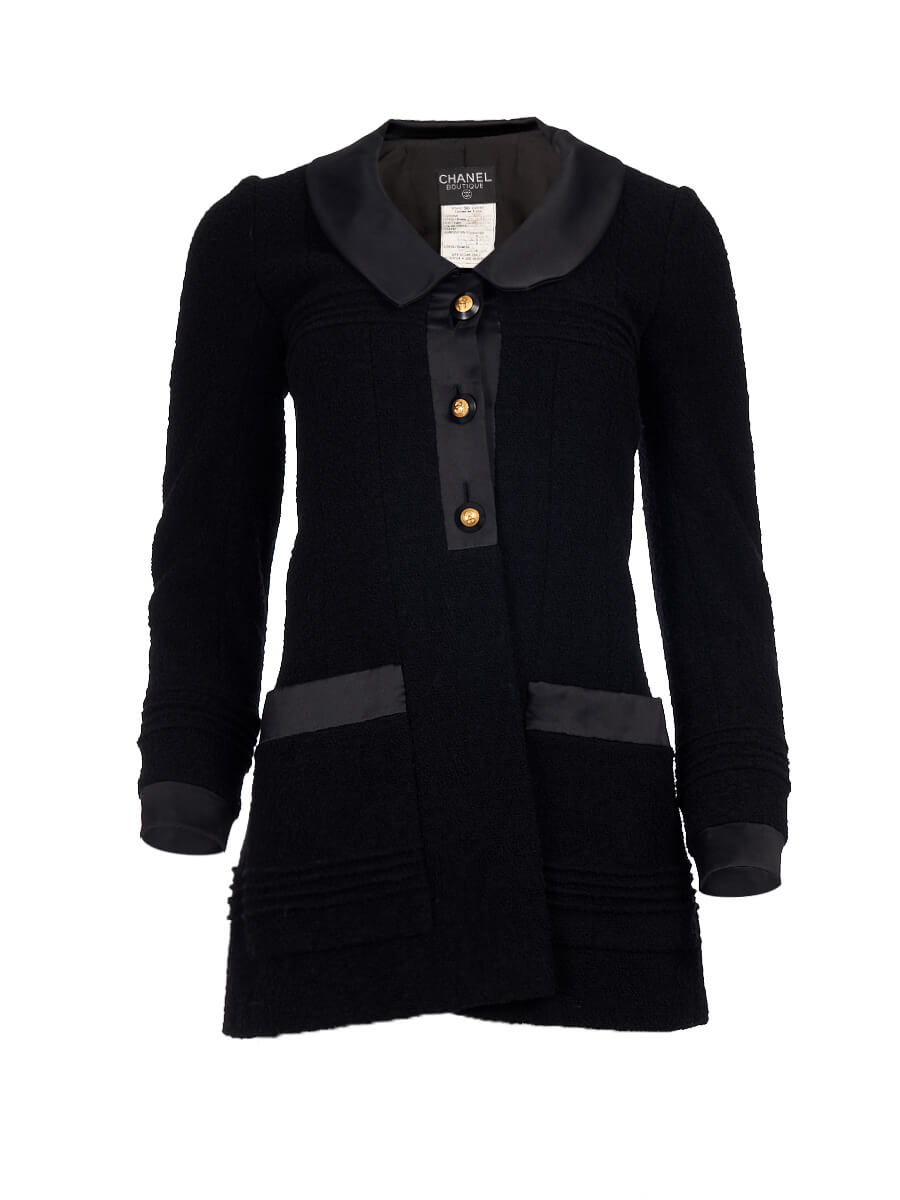 Women Chanel Black Vintage Wool Collared Jacket - Size S UK8 US4 FR36