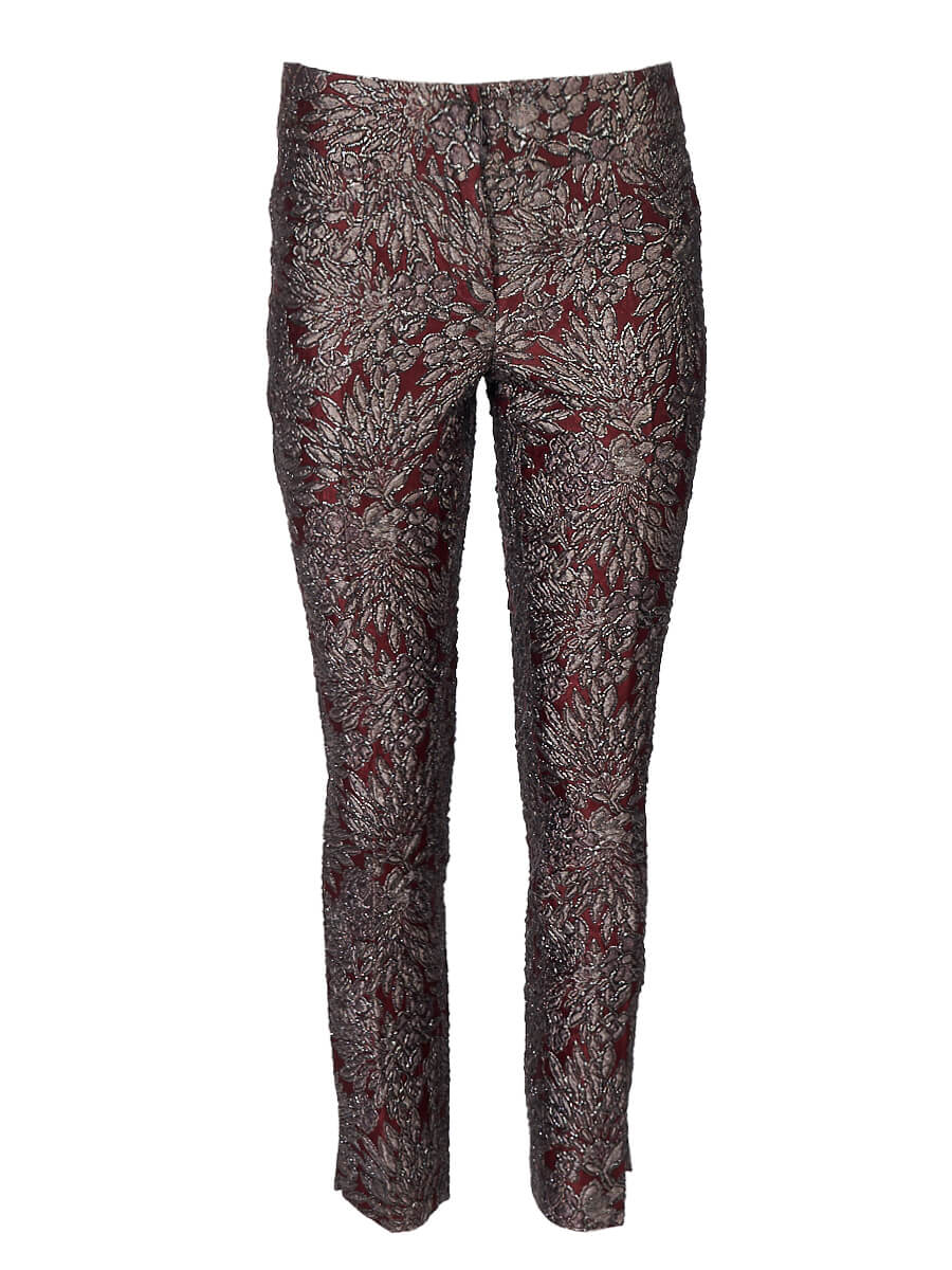 Women Dolce & Gabbana Burgundy Acetate Printed Pants - Size M UK10 US8 IT42