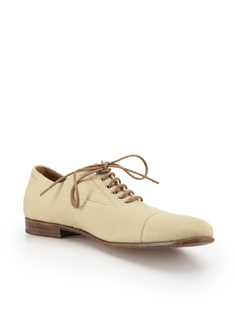 Beige Canvas Round Toe Oxfords