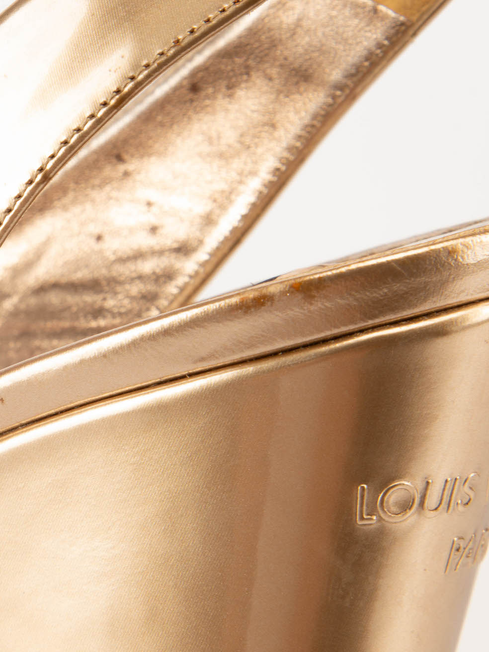 Louis Vuitton Gold Patent Leather Lagoon Raffia Wedge Slingback