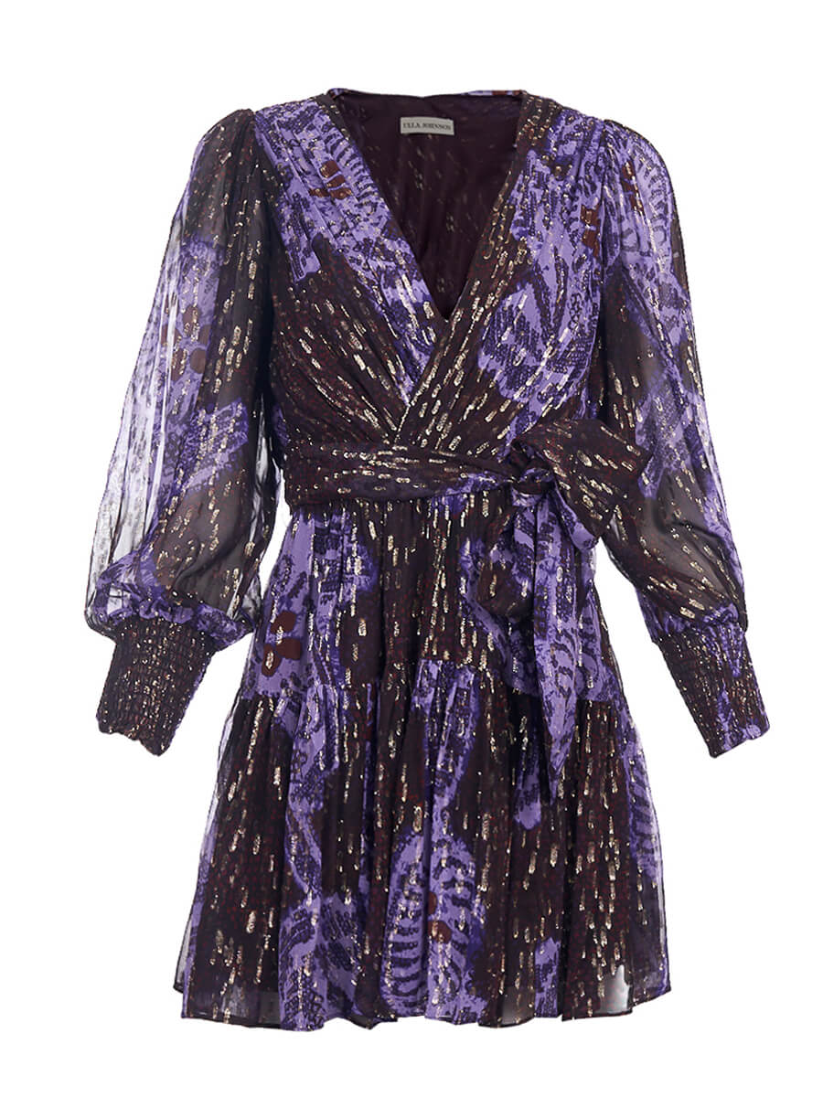 Women Ulla Johnson Purple Silk Printed Mini Dress - Size XS UK6 US 2
