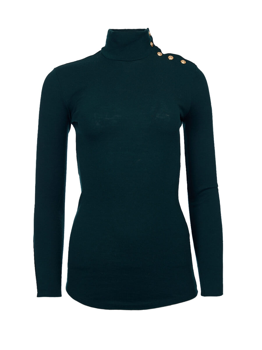 Women Balmain Green Wool Turtle Neck Sweater - Size S UK8 US4 FR36