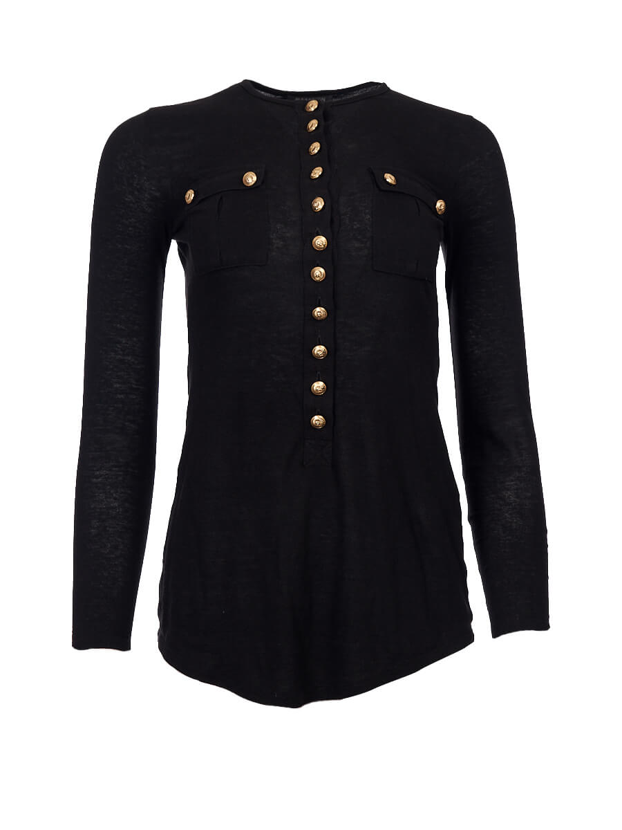 Women Balmain Black Cotton Crew Neck T-Shirt - Size S UK8 US4 FR36