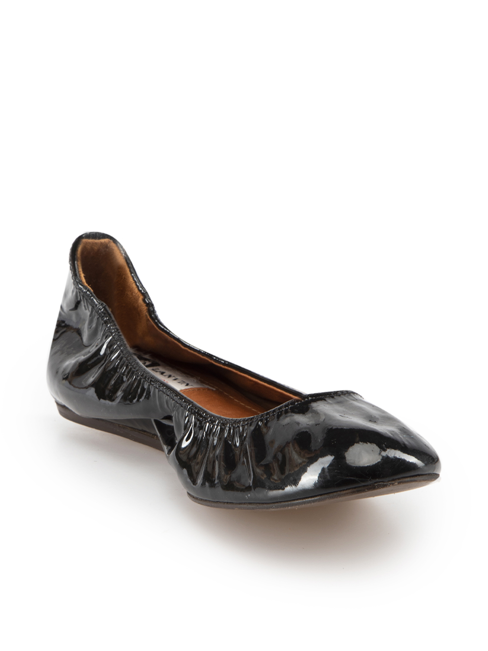 Used Lanvin Black Patent Leather Ruched Ballet Flats CSD 