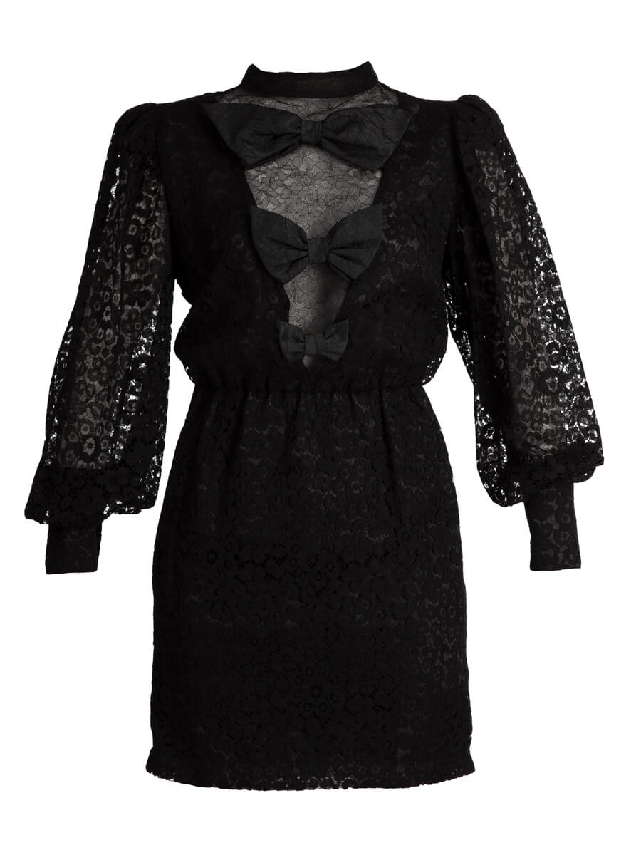 Women Alessandra Rich Black Cotton Lace Mini Dress - Size M UK10 US6 FR38