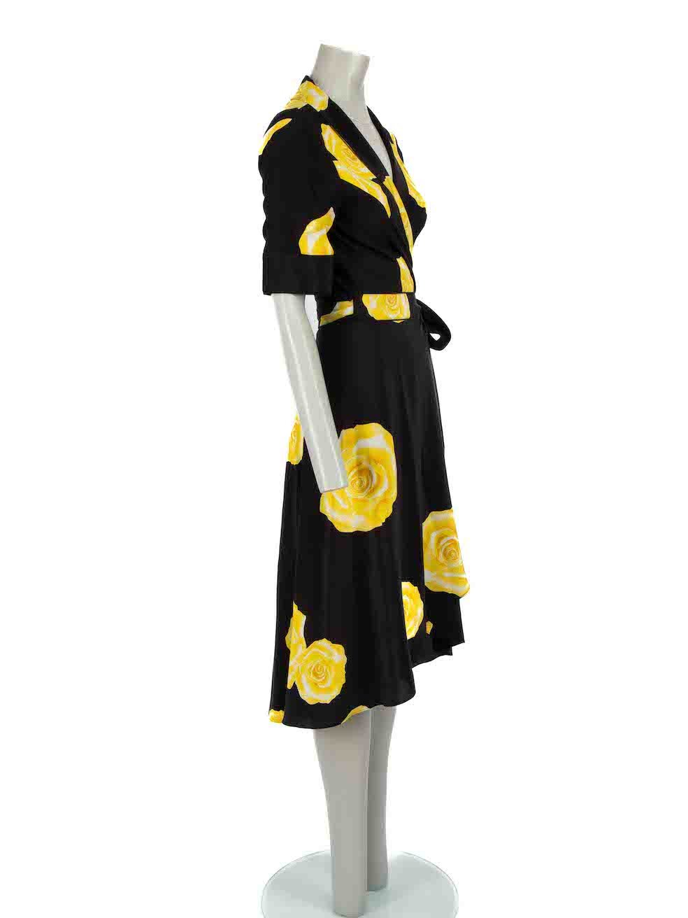 Used Ganni Black Silk Fayette Rose Print Wrap Dress | CSD