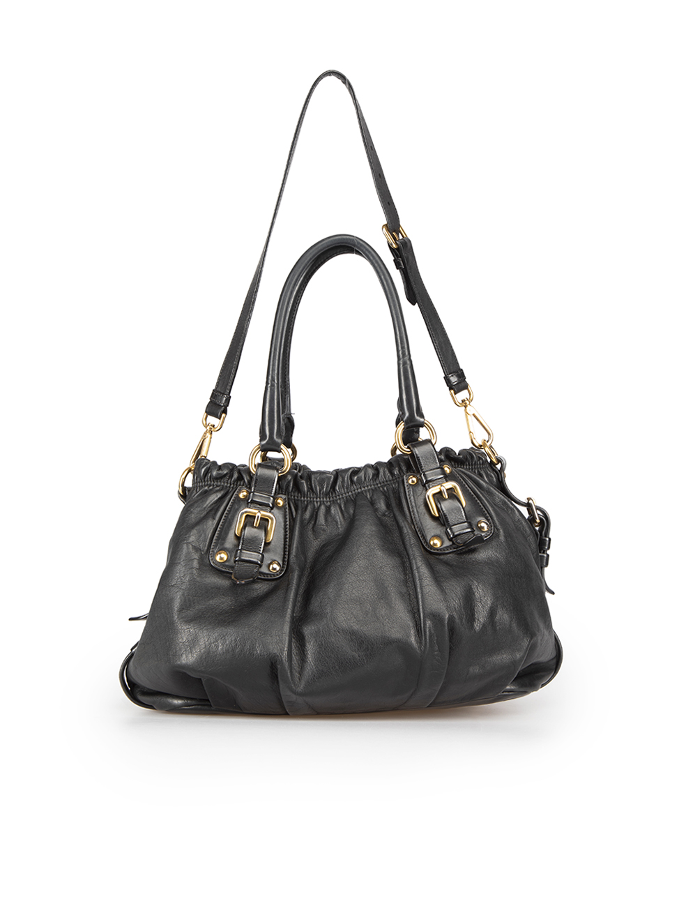 Used Prada Vintage Black Leather Ruched Shoulder Bag | CSD