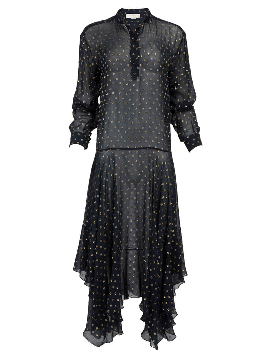 Stella McCartney Women's Polka-Dot Chiffon Midi Dress, Size 10 UK, Navy Blue, Silk