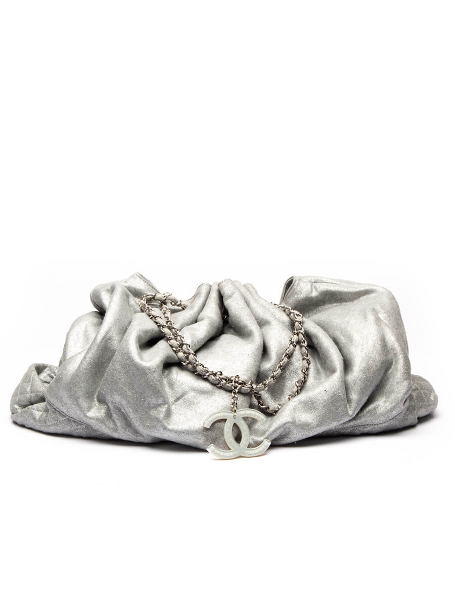 Chanel Cabas Melrose CC Drawstring Chain Tote Bag Silver