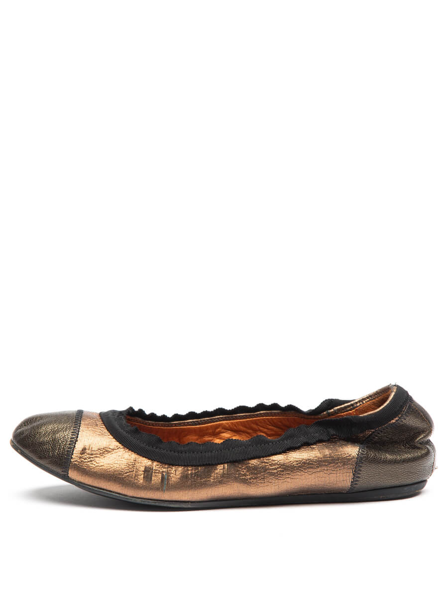 Lanvin Cap Toe Ballerina Shoes Metallic Leather