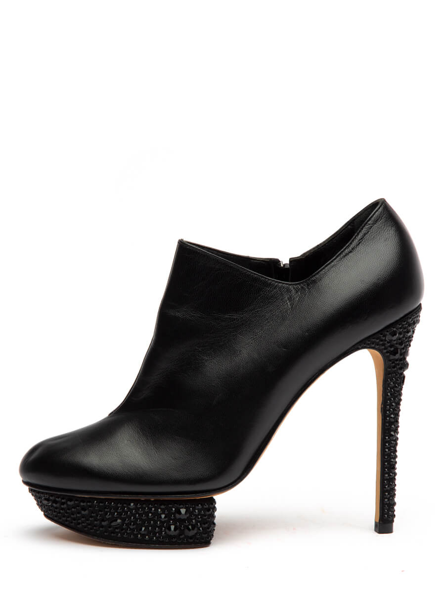 Gina Women's Crystal Platform Ankle Boots, Size 6 UK, Black Leather