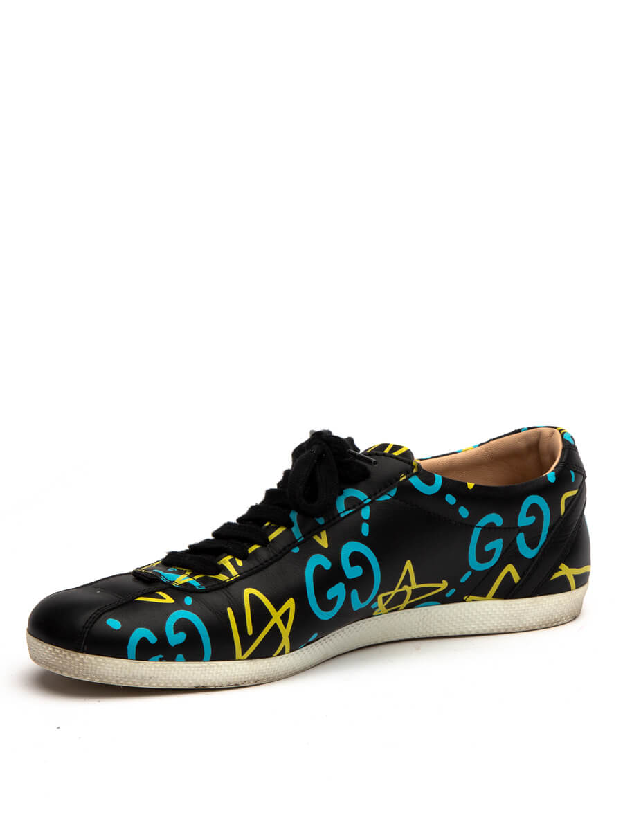 Gucci Women\'s Ghost Graffiti Star GG Sneaker, Size 4.5 UK, Black Leather