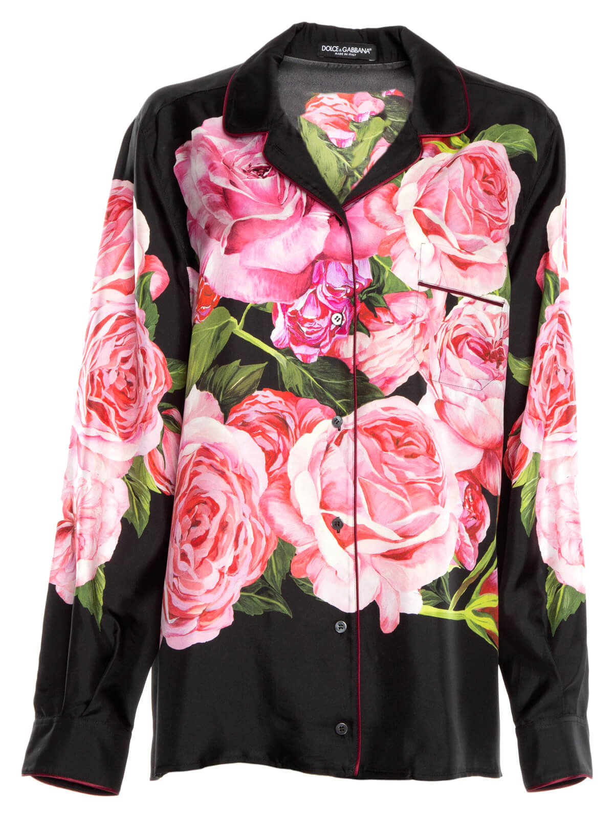 Dolce & Gabbana Women's Floral Print Shirt, Size 18 UK, Black Silk
