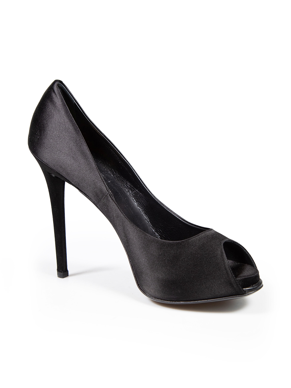 Used Roger Vivier Black Satin Peep Toe Platform Heels | CSD