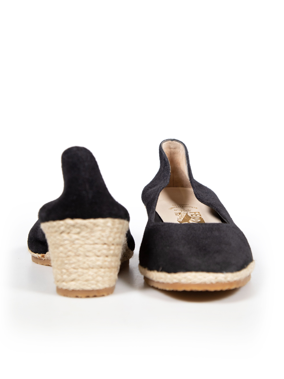 Salvatore Ferragamo Black Suede Espadrilles Wedges | CSD