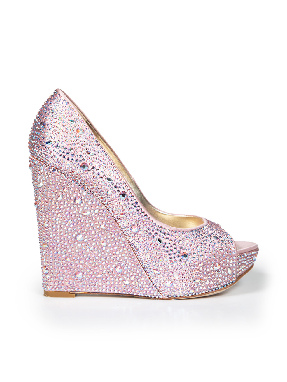 Used Gina Pink Crystal Embellished Wedge Heels | CSD
