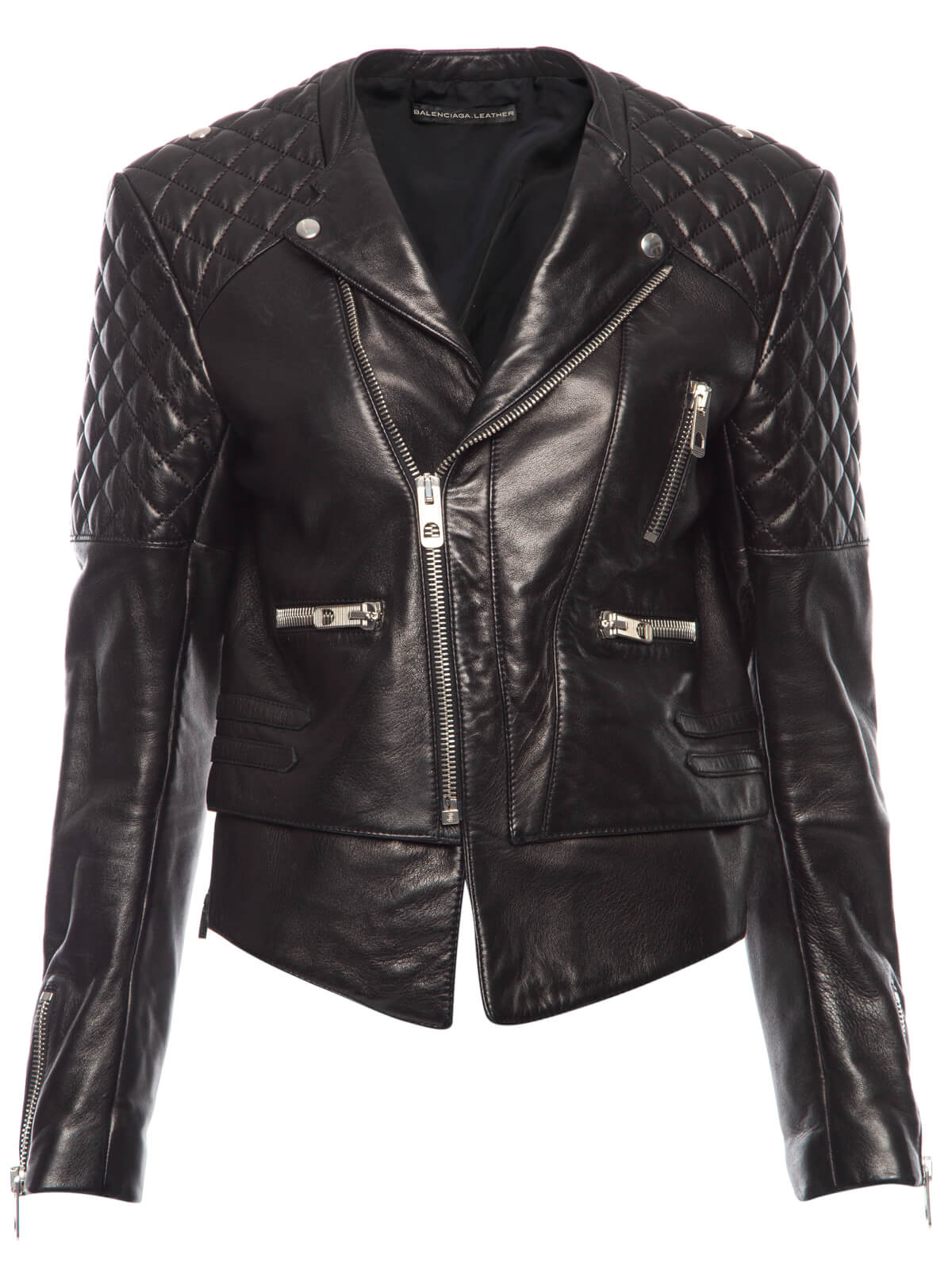 Balenciaga Women's Leather Jacket, Size 14 UK, Black Lambskin