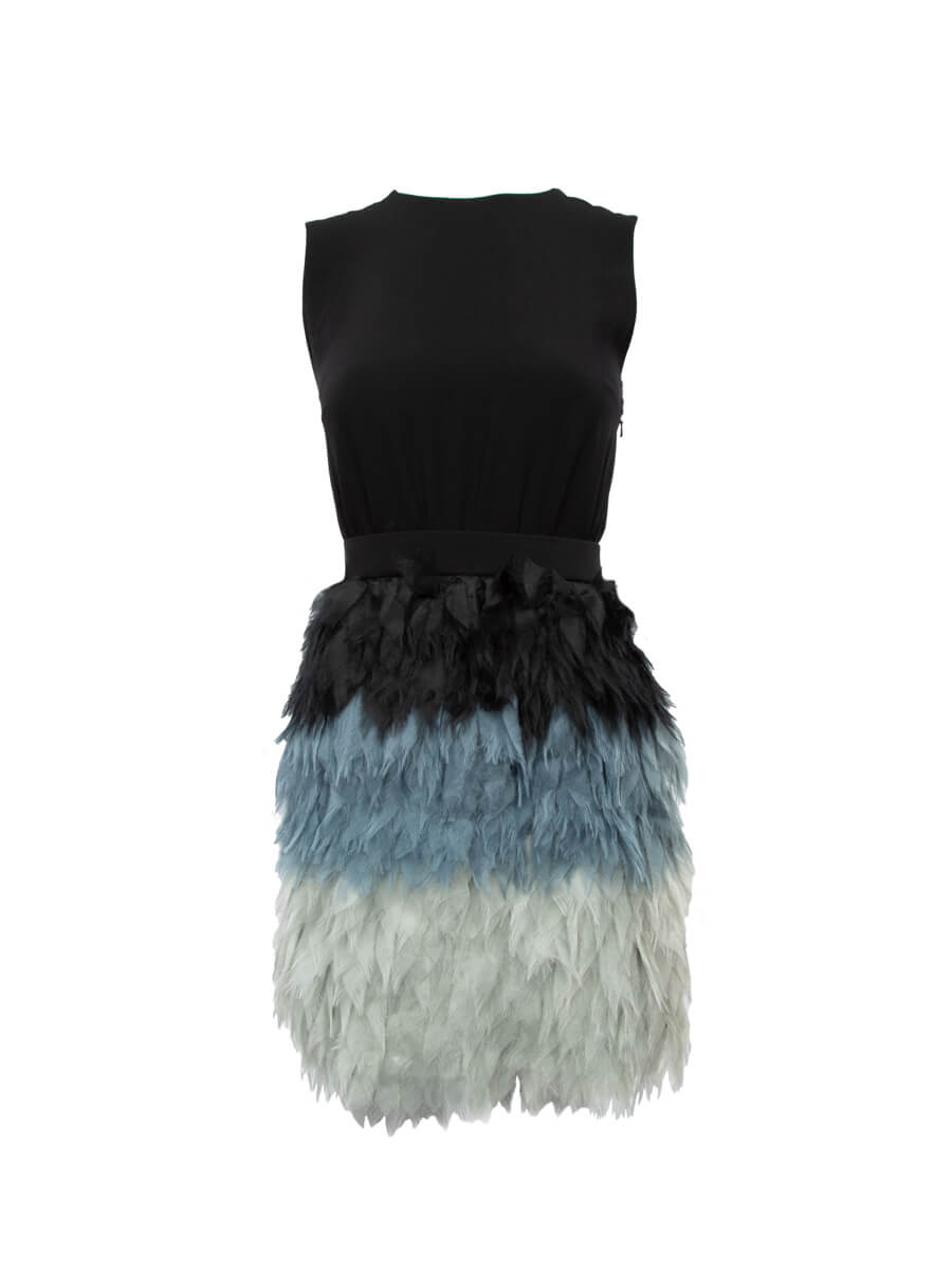 Victoria Beckham Blue Feathered Dress 36 IT,  FR 32, UK 4, US 0