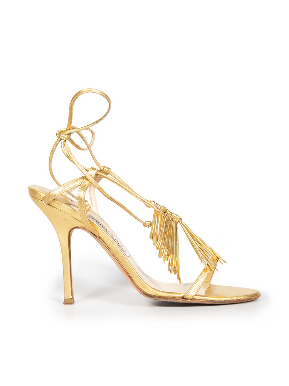 Used Jimmy Choo Gold Leather Hardware Tassel Sandals CSD
