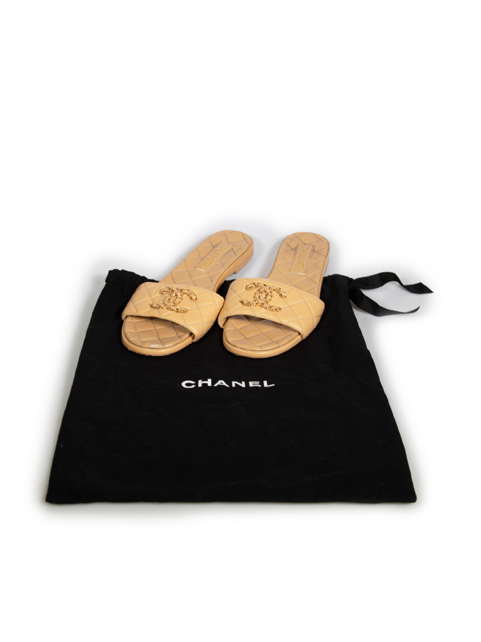 Chanel Beige Chanel Quilted Leather Slides CHANEL 90's Vintage
