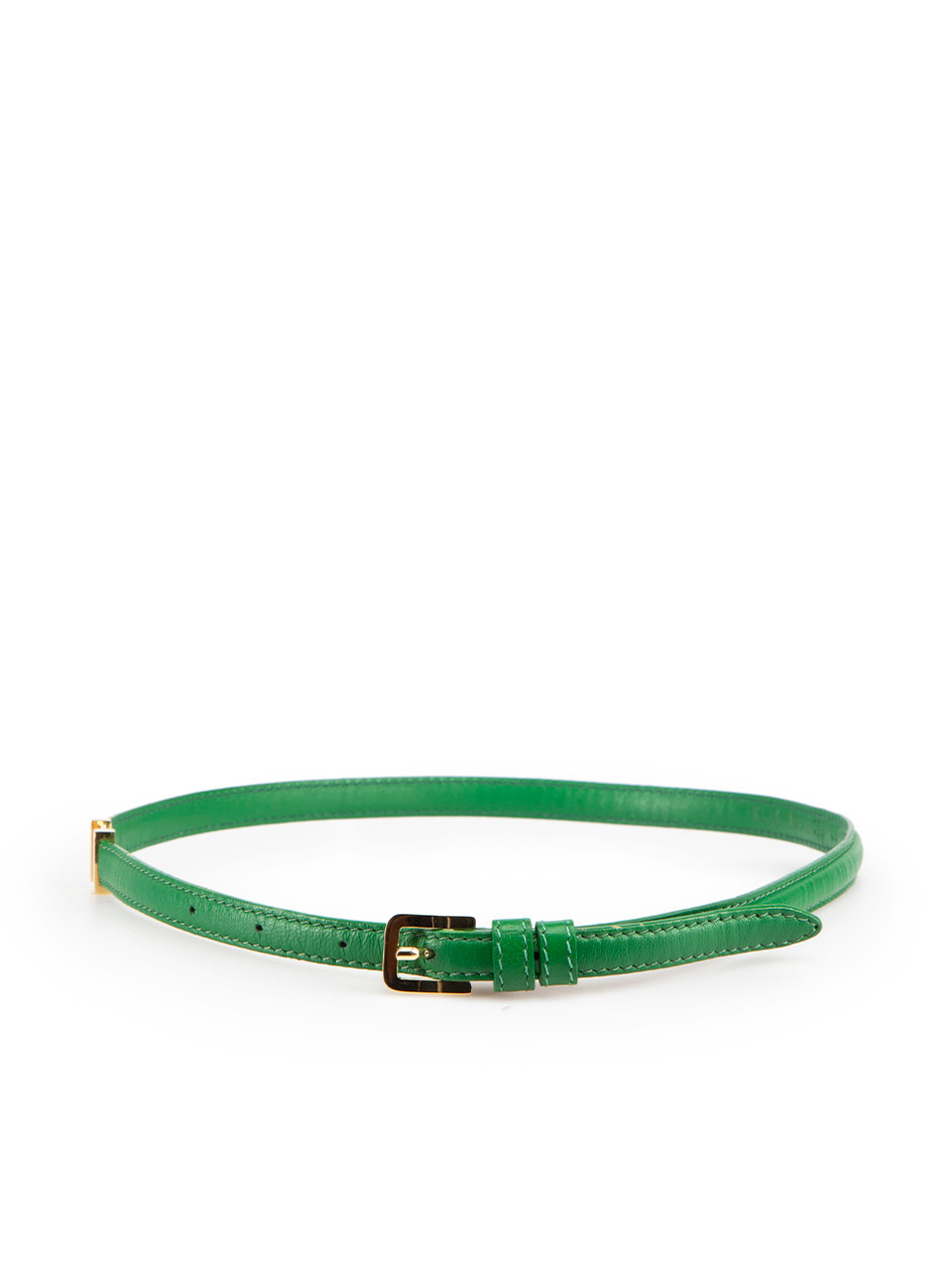 Green Leather Logo Skinny Belt - Main Image
