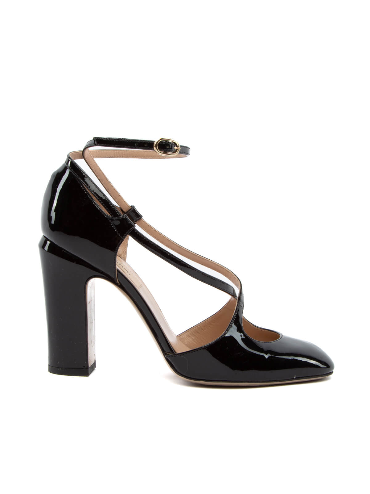 Black Cutout Patent-Leather Mary Jane Pumps