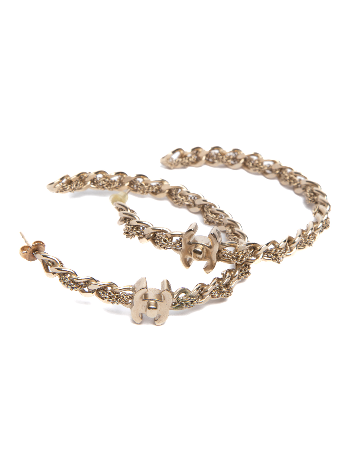 Chanel Chain Link Gold Tone Large Hoop Earrings