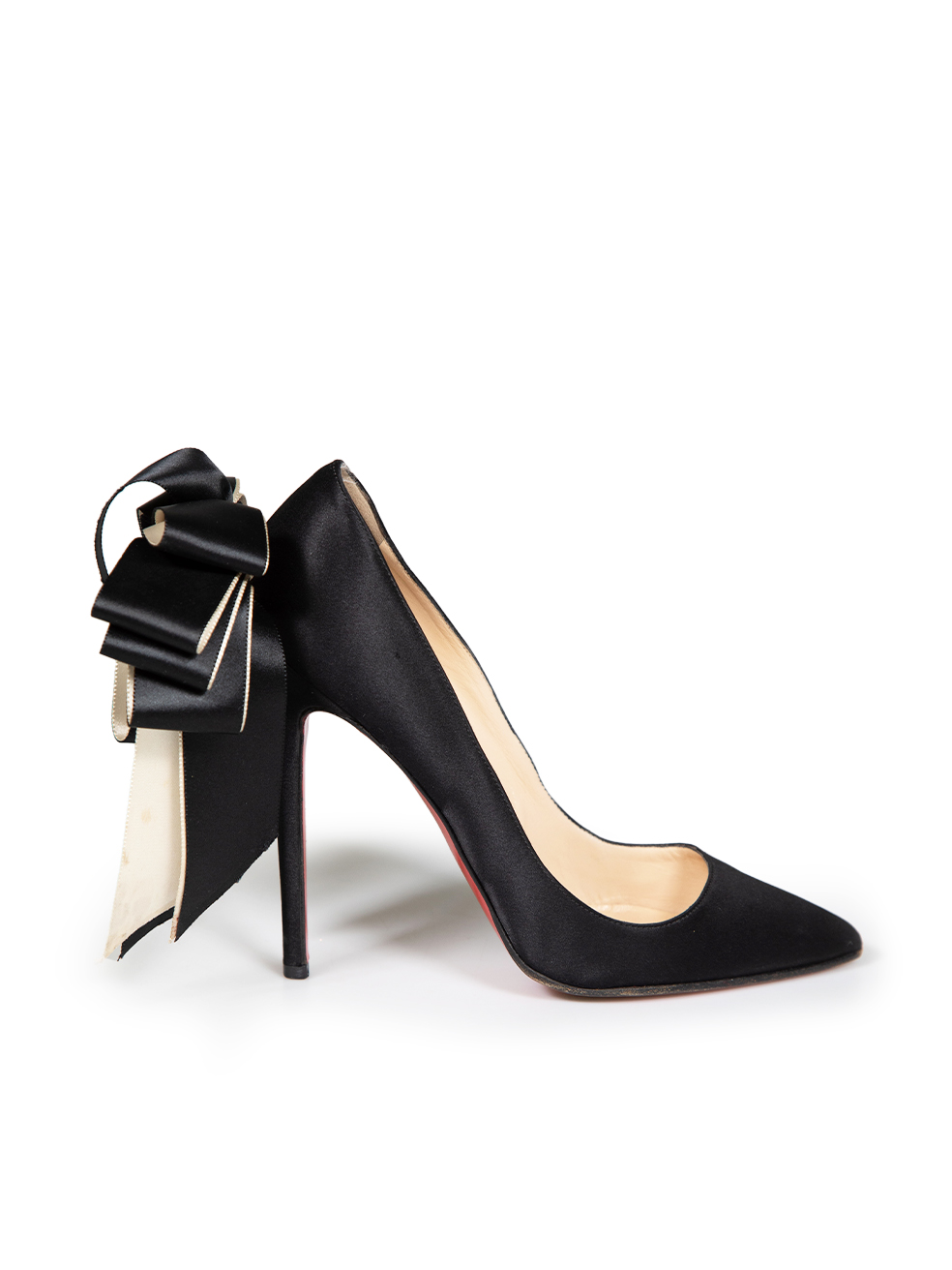 Used Christian Louboutin Black Satin Bow Anemone Heels CSD
