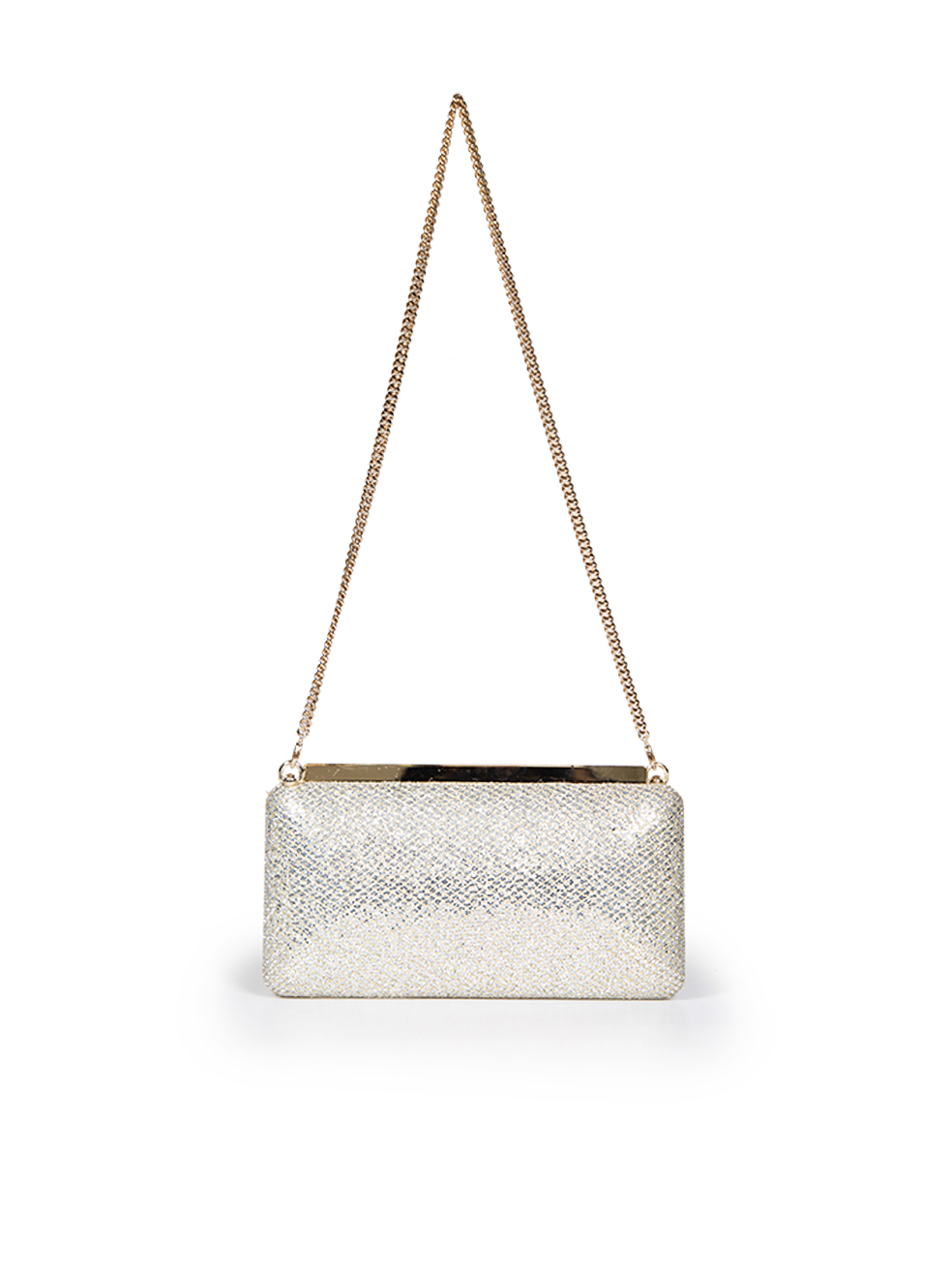 Used Jimmy Choo Silver Glitter Embellished Ellipse Clutch CSD