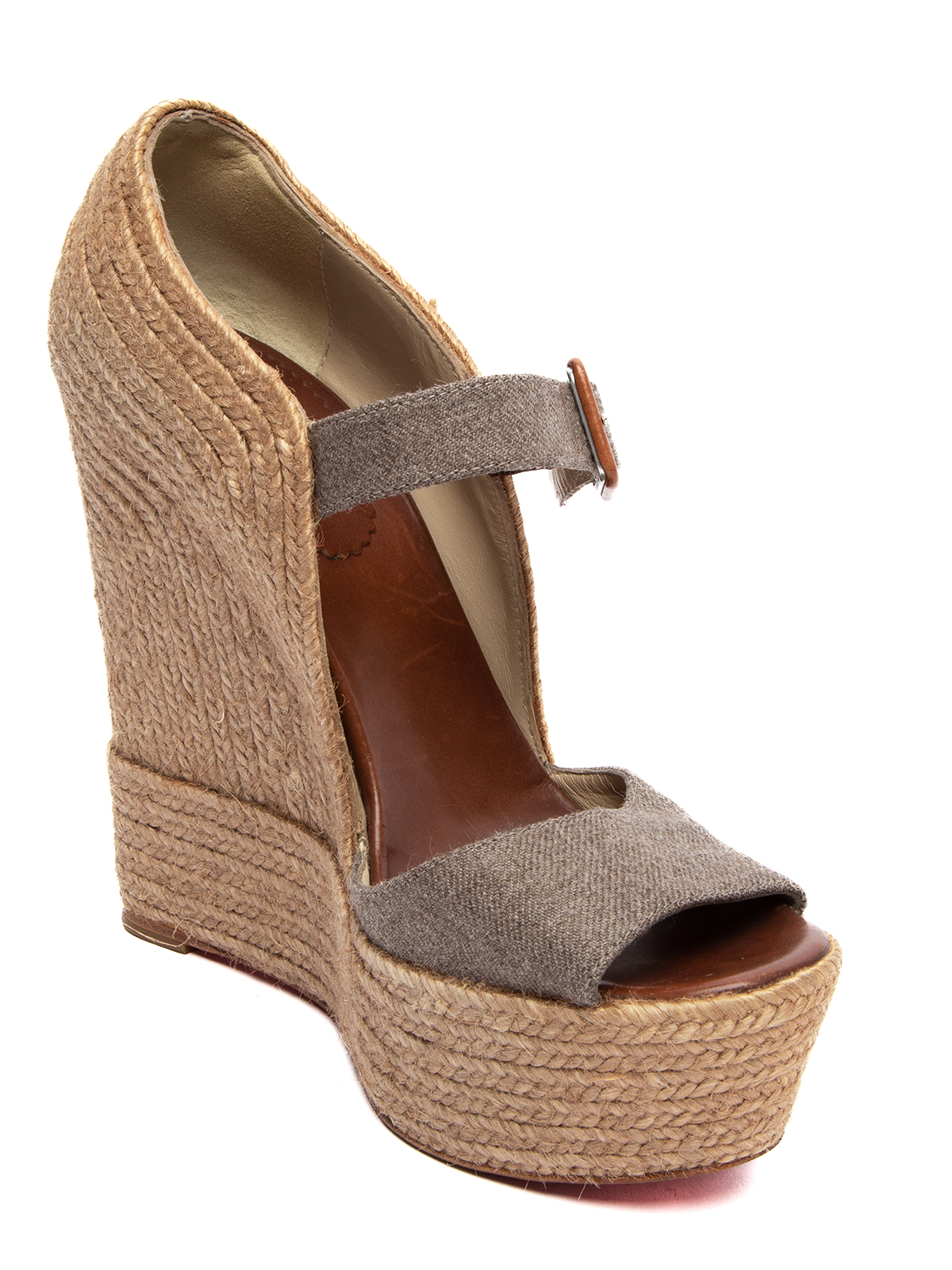 Christian Louboutin Brown Leather and Rope Praia 140 Espadrille Wedges Size 4.5/35