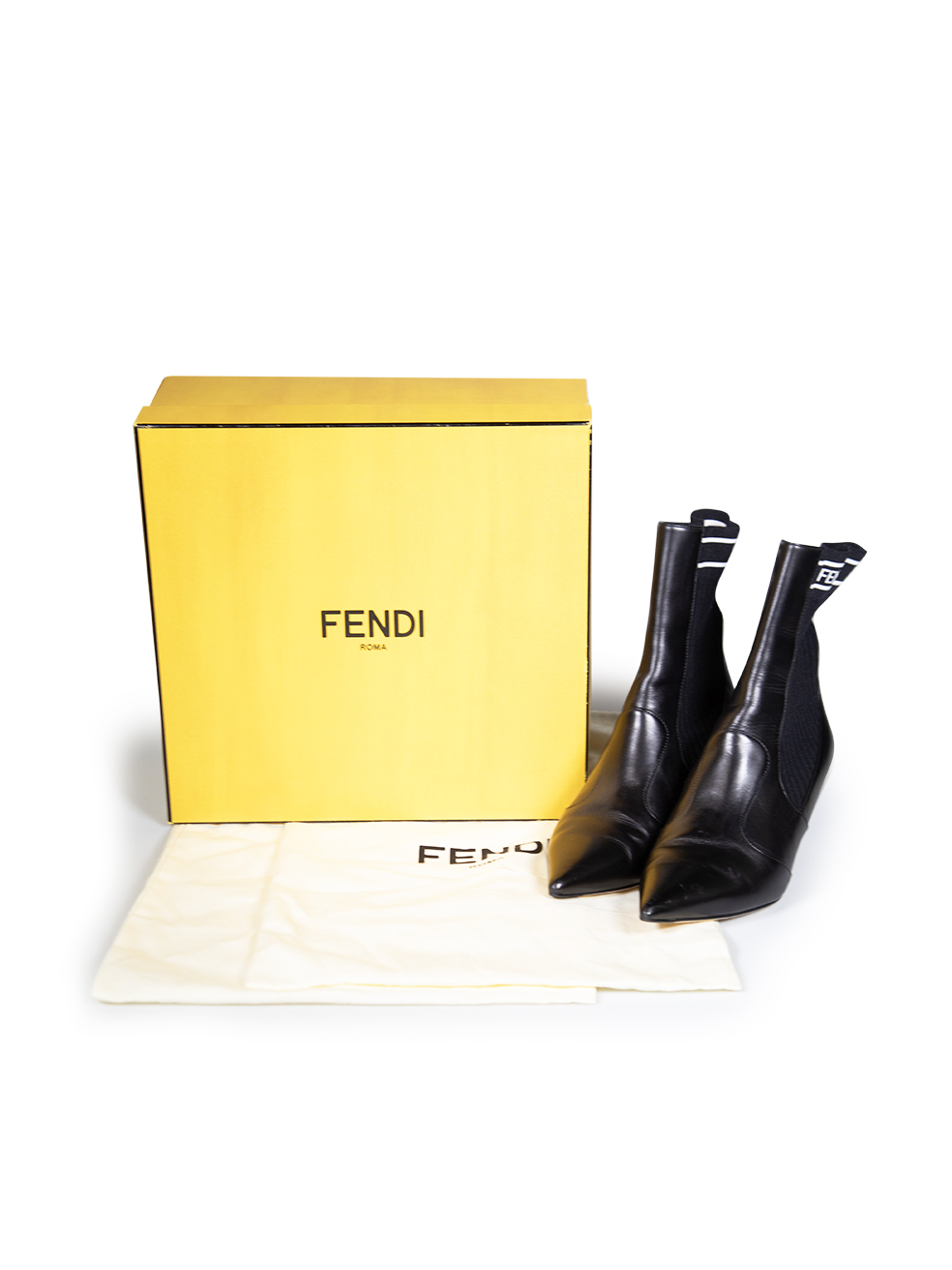 Used Fendi Black Leather Panelled Sock Boots CSD