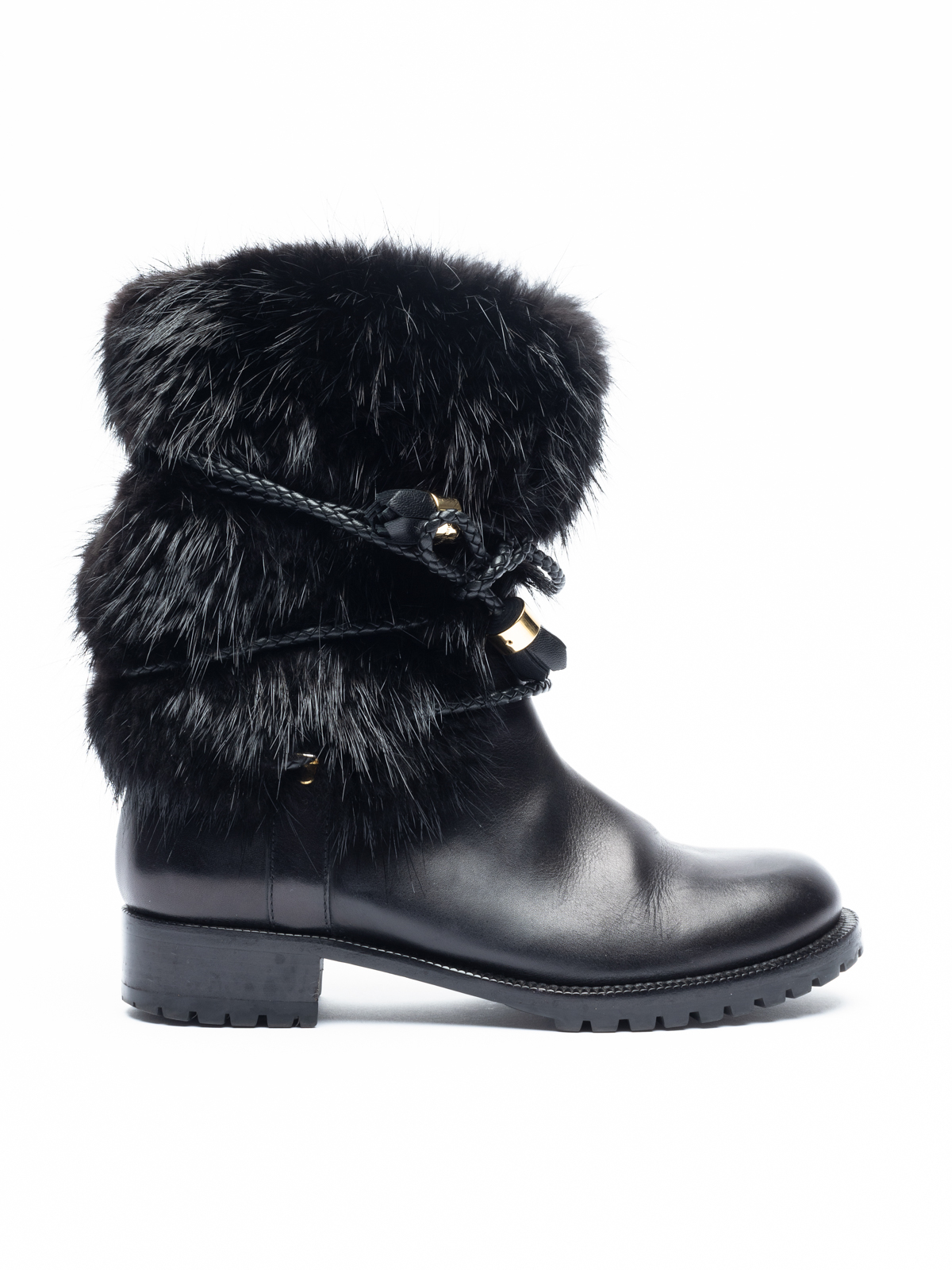 Louis Vuitton, Black Boots, Leather and Fox Fur