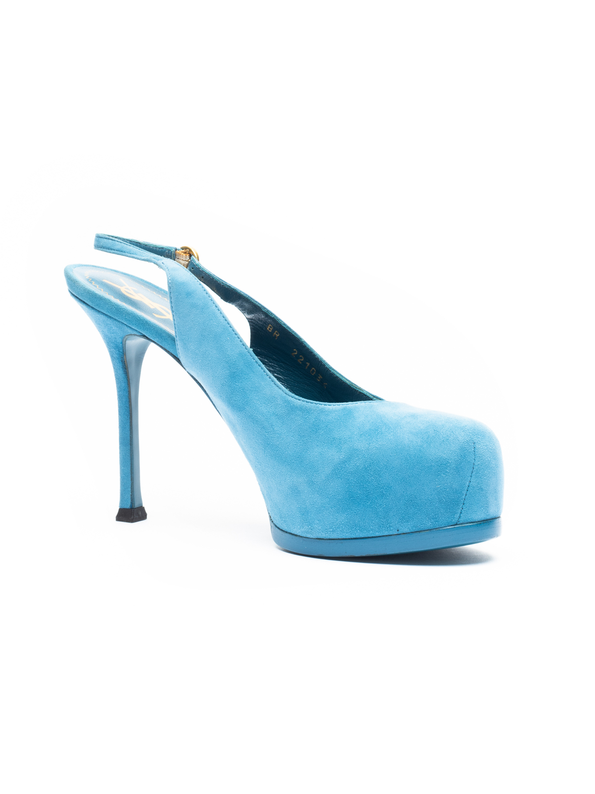 Yves Saint Laurent Blue Suede Tribtoo Slingback Heels