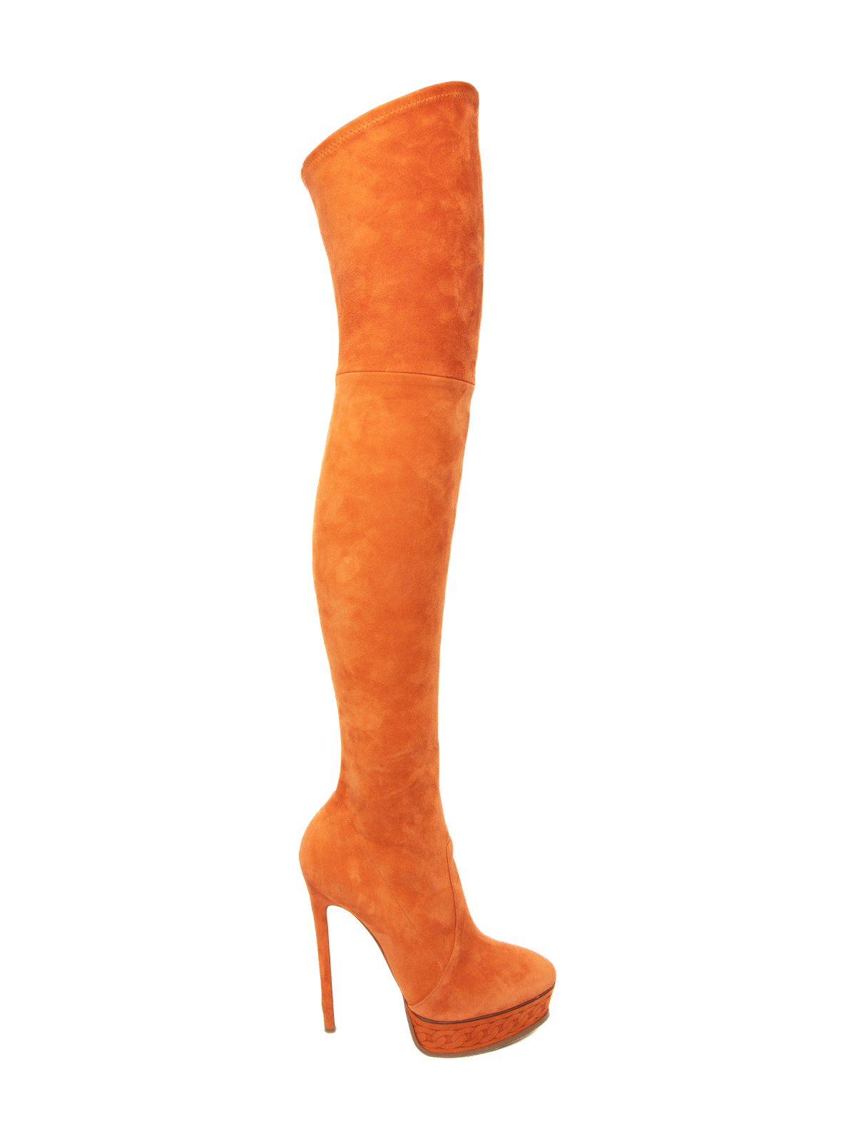 Casadei Orange Suede Knee High Blade Boots