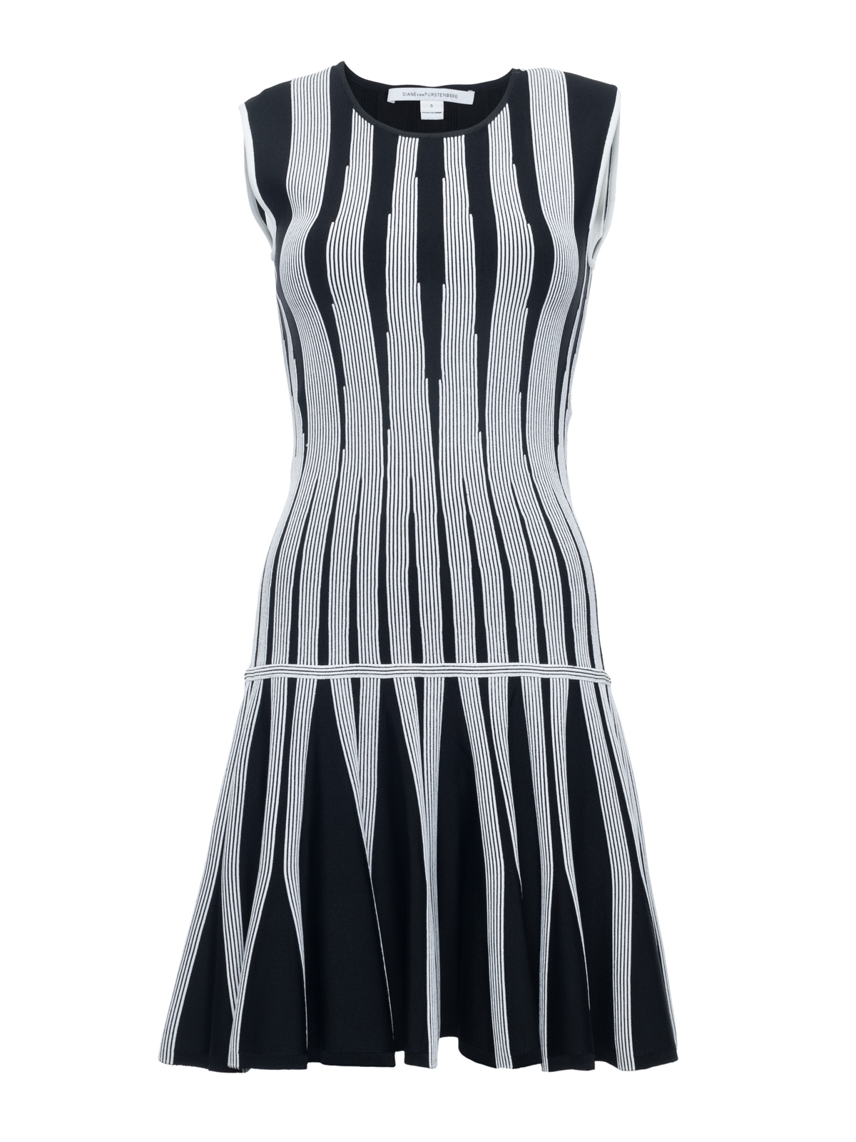 Diane Von Furstenberg Black Striped Stretch Knit Dress