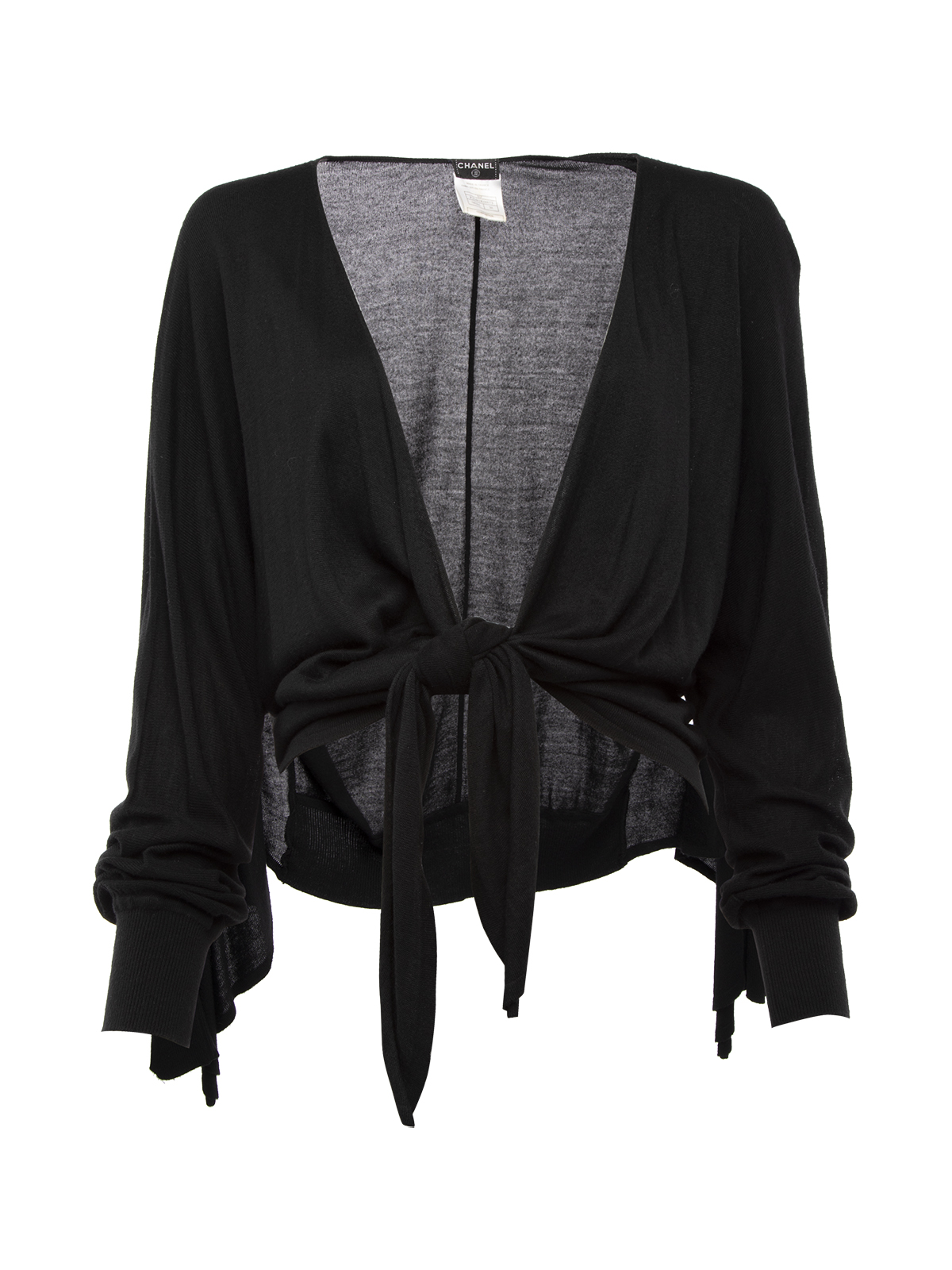 Chanel, Tie Up Waterfall Cardigan, Black, Cashmere