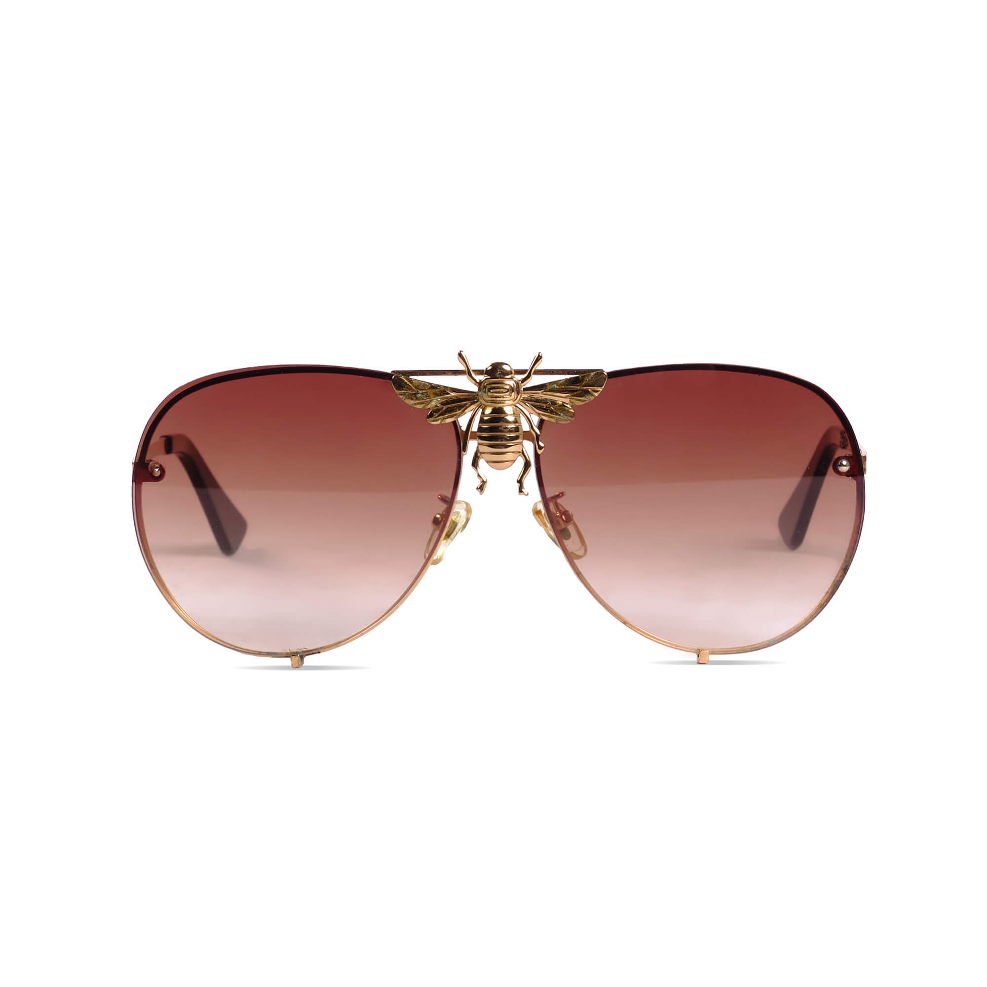 Women Gucci Gold Plated Bee Aviator Sunglasses -  Gold