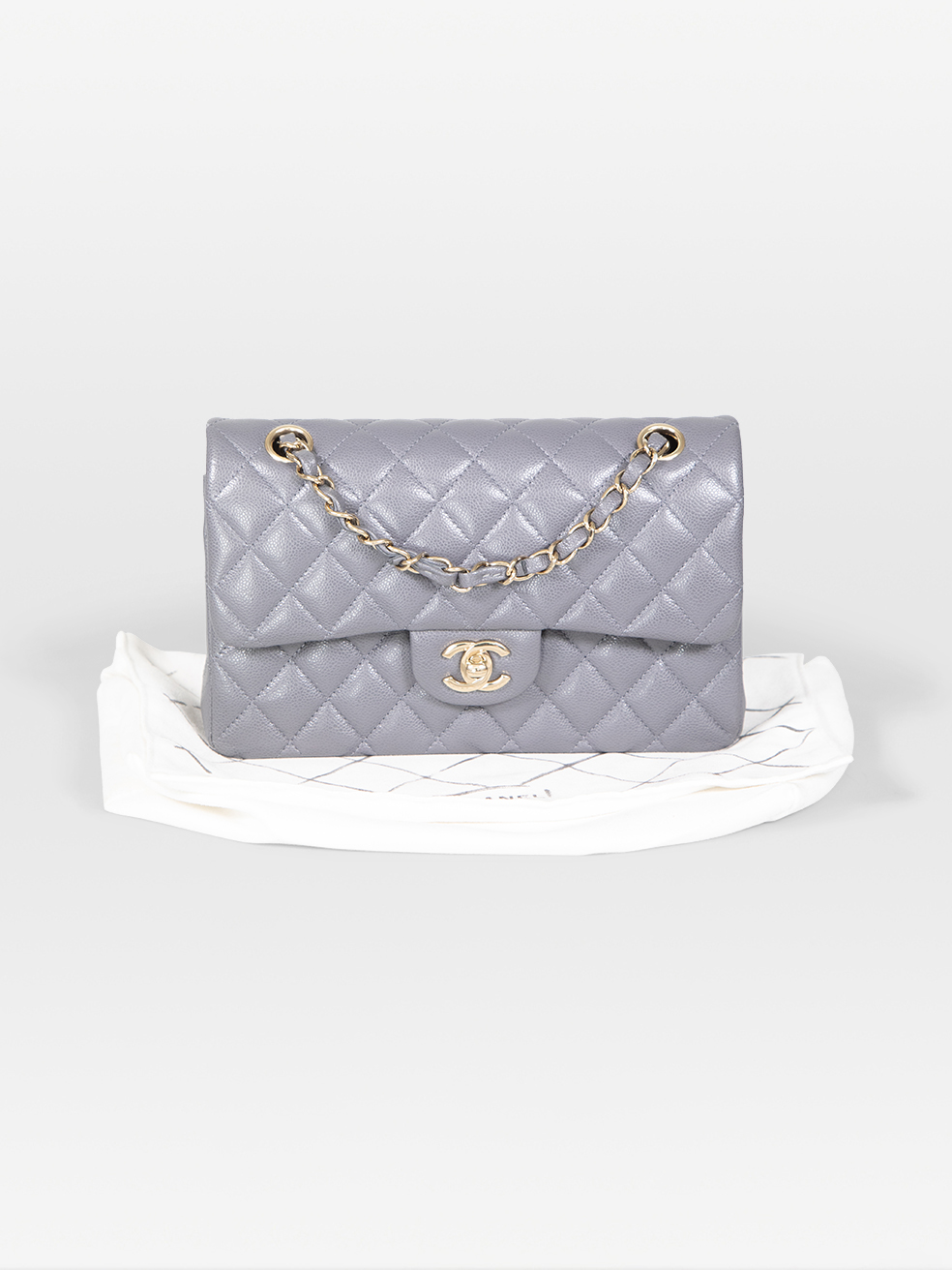Used Chanel Grey Caviar Leather Classic Flap Bag | CSD