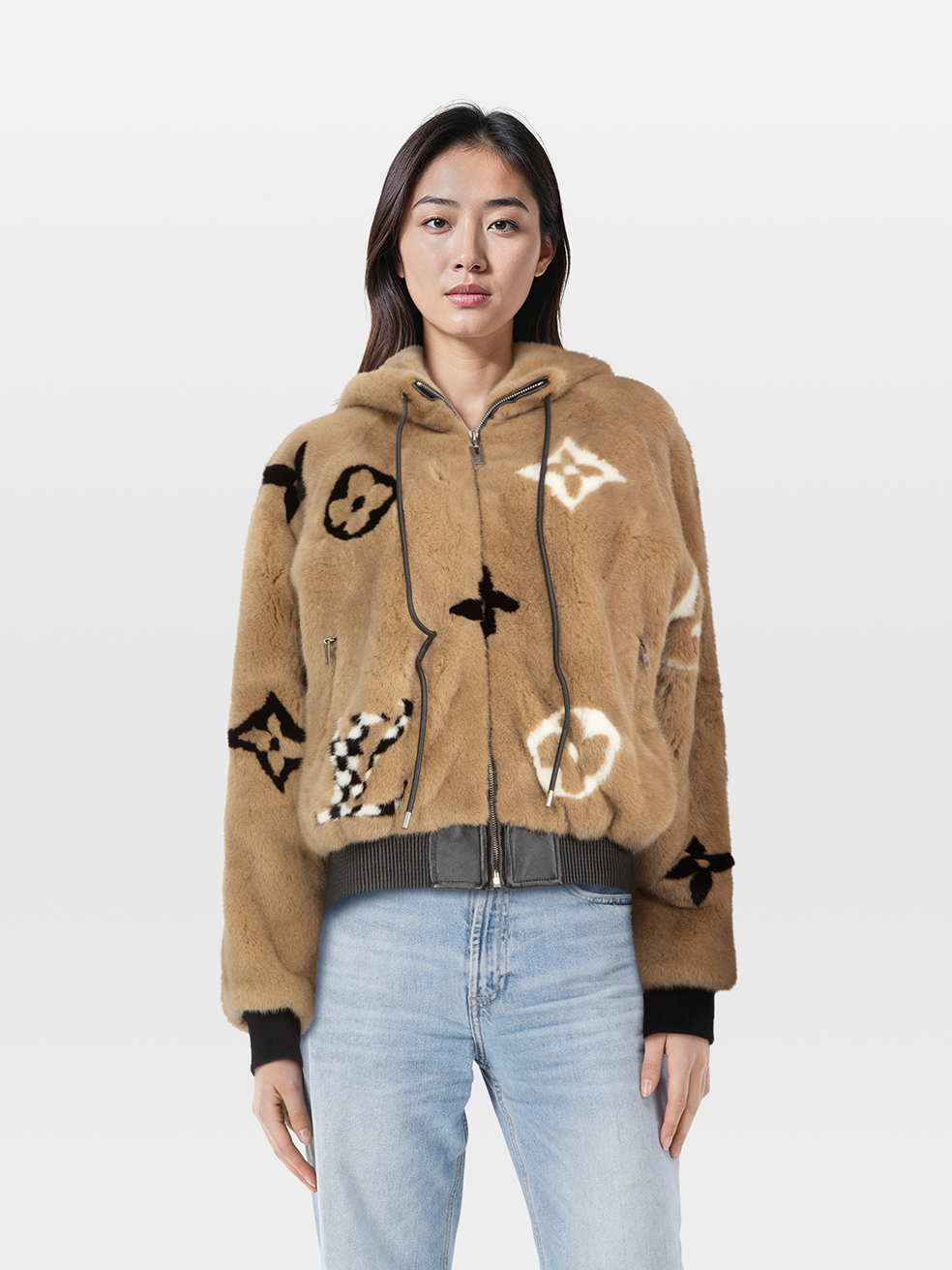 Used Louis Vuitton Beige Mink Monogram Bomber Jacket CSD